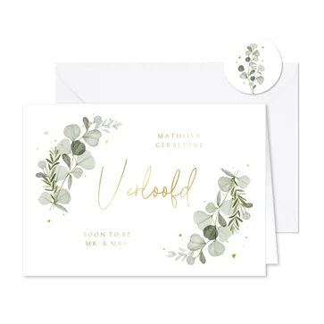 Verlovingskaart eucalyptus goud hartjes stijlvol 